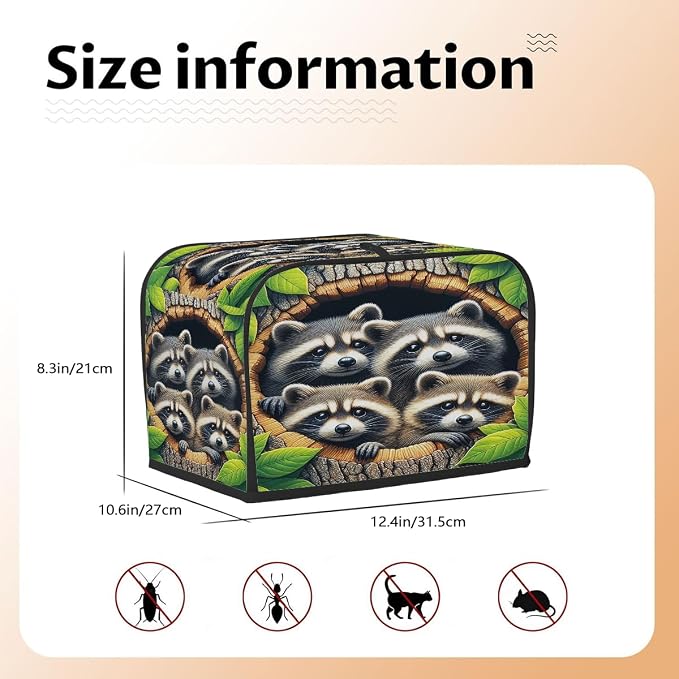 Animal Raccoon Toaster Cover 4 Slice Wide Slot Washable Toaster Covers | Cute Art Dust and Fingerprint Protection Bread Maker Covers for Kitchen Accessories Decor Bakeware Women Gift
