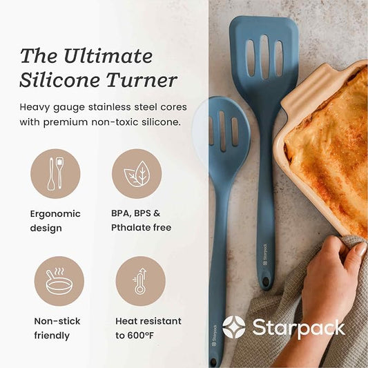 Starpack 'Head Turner' XL Premium Silicone Turner and Slotted Spatula - 13.5" Turning Spatulas High Heat Resistant to 600°F - Silicone Slotted Spatulas for Cooking - Non Stick Rubber Turning Spatula