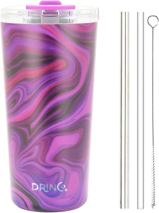 Drinco - 20 oz Stainless Steel Tumbler | Double Walled Vacuum Insulated Mug With Lid, 2 Straws, For Hot & Cold Drinks (20oz Purple Swirl)