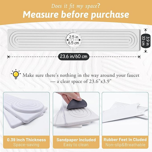 Faucet Mat for Kitchen Sink with Sandpaper, Diatomaceous Earth Faucet Splash Guard, Fast Drying Sink Protector Stone, Water Absorbing Stone Mat for Bathroom Sink Counter, Gift for Mother's Day, White