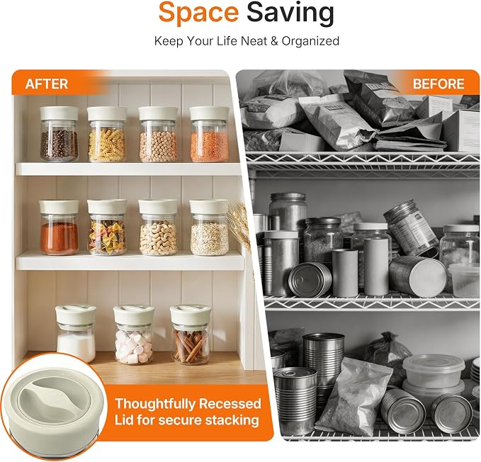 2-Pack Upgraded Airtight Glass Storage Jar with Rotary Lid, 17oz Coffee Grounds Container with Silicone Seal, Wide Mouth Mason Jar for Coffee Beans, Nuts, Tea, Overnight Oats, Jams, Pickles