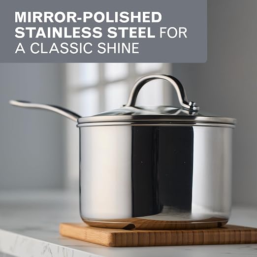 Farberware Millennium Stainless Steel Saucepan with Lid, Induction Ready, Compatible with All Cooktops, Metal Utensil Safe, 3 Quart Saucepot, Dishwasher Safe - Stainless Steel