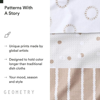 GEOMETRY Dishcloth – Evergreen Collection – Quick-Dry, Ultra-Absorbent, Reusable Microfiber Kitchen Towels for Drying & Cleaning - Pebble Play - 3-Pieces