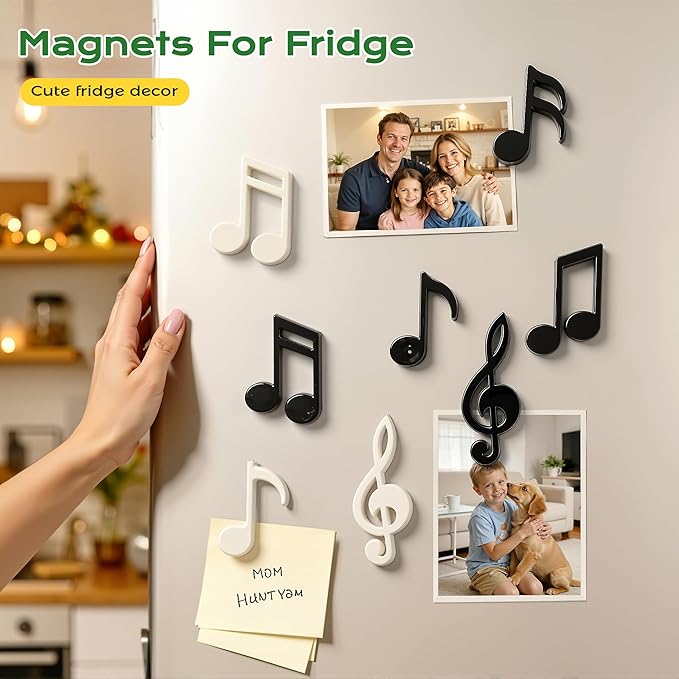 Renmxj 12 Pcs Refrigerator Magnets - Cute Mini Music Note Fridge Magnets, Funny Lifelike Musical Symbol Magnets for Kitchen, Office, Locker, Whiteboard Decor(Black and White)