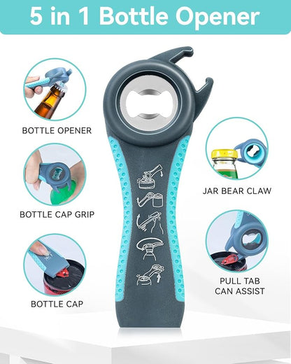 Jar Opener 3-Piece Set for Seniors with Arthritis, Multi-Function Can and Bottle Opener for Weak Hands, Ergonomic Non-Slip Kitchen Tool Set, Easy-to-Use, Thoughtful Gift for Elderly