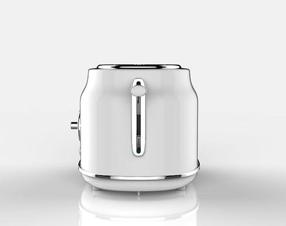 CULINARY CHEF, 2 Slice Toaster, Retro Style, Wide Slot for Bread, English Muffins, Croissants, and Bagels, 6 Adjustable Toast Settings, Cancel and Defrost, 900w, White