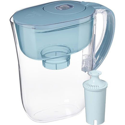 Brita Small 6-Cup Water Filter Pitcher with BritaPlus Filter, WQA NSF/ANSI Certified, Reduces 2X Contaminants vs. Standard, Removes Chlorine Taste & Odor, Reduces Zinc Copper Mercury, Stone Blue