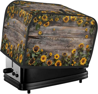 2 Slice Wooden Sunflower Toaster Cover Waterproof Dust Fingerprint Bread Machine Cover Washable Kitchen Appliance Protector For Home Kitchen Bakeware Table Decor Women Gifts