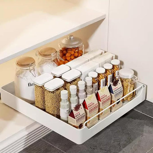 Pull Out Cabinet Organizer with Soft-Close Damping, 40x43 Cm Slide Out Pantry Shelf, Heavy Duty Kitchen Storage Solution for Spices, Jars, Cans, White