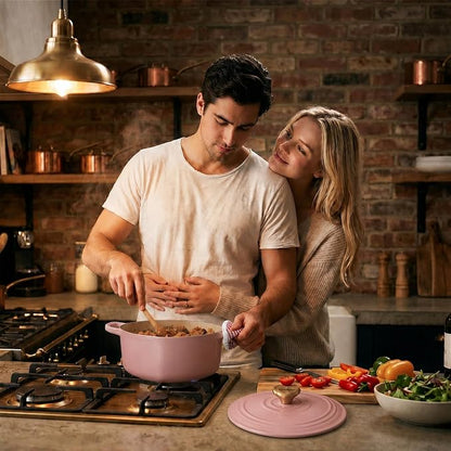 Overmont Heart-Shaped Enameled Cast Iron Dutch Oven, 2QT Pink Mini Pot with Lid for Cozy Meals, Soups & Small Batch Baking, Cute Kitchen Cookware Gift for Wedding, Housewarming & Birthday