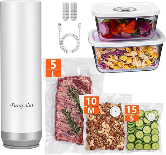 Handheld Vacuum Sealer for Food Powerful Vacuum Sealer Machine,Seal Meal Saver,Portable Food Sealer (Sealer + 2 Glass Vacuum Containers + 30 Reusable Bags)
