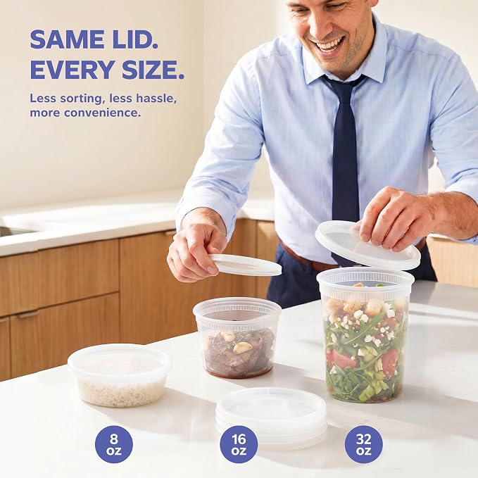 GUSTO 8 oz. Plastic Deli Disposable Food Storage Containers with Airtight Lids - [48 Sets] Slime Containers (Formerly Comfy Package)
