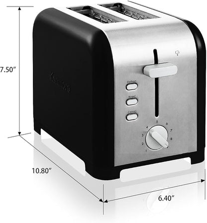 Kenmore 2-Slice Toaster, Black Stainless Steel, Extra Wide Slots, Bagel and Defrost Functions, 9 Browning Levels, Removable Crumb Tray, for Bread, Toast, English Muffin, Toaster Strudel
