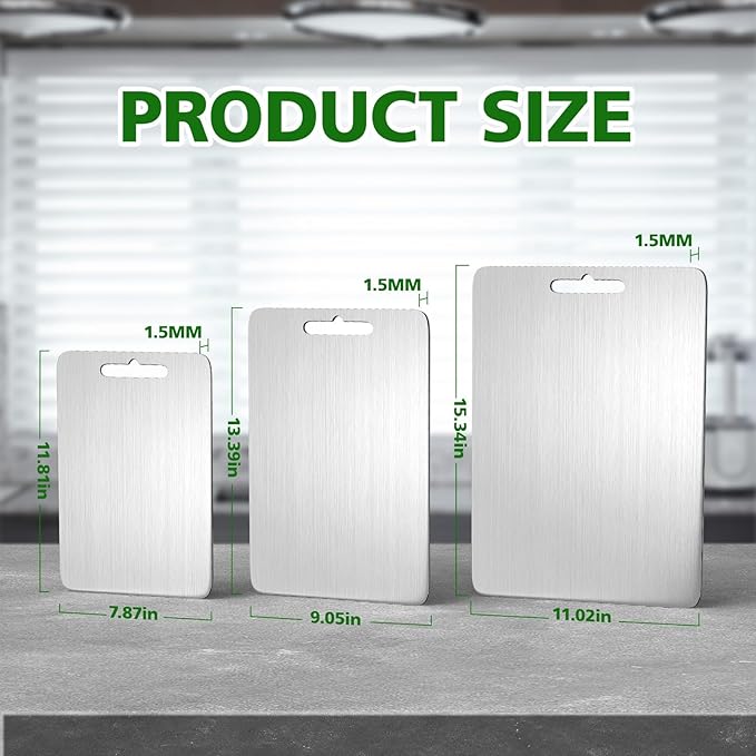 Titanium Cutting Board Cutting Boards for Kitchen Double Sided Pure Titanware Cutting Board Hygiene Durable Dishwasher Safe Food-Grade Metal Chopping Boards Non Toxic 3 PCS