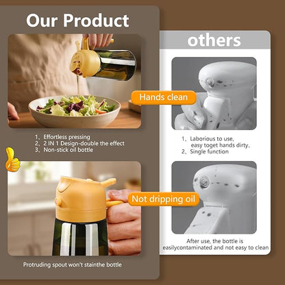 SWEET VIEW Olive Oil Dispenser and Oil Sprayer – 16oz/470ml Glass Light-Proof Oil Pourer for Kitchen Air Fryer, Cooking, Salad, and BBQ, with Stickers