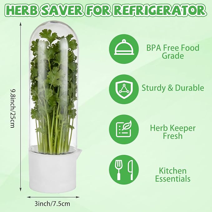4 PCS Fresh Herb Keeper for Refrigerator, Herb Saver for Refrigerator, Cilantro Containers for Fridge, Herb Storage Containers for Cilantro Asparagus Mint Rosemary Parsley Basil for 2-3 Weeks