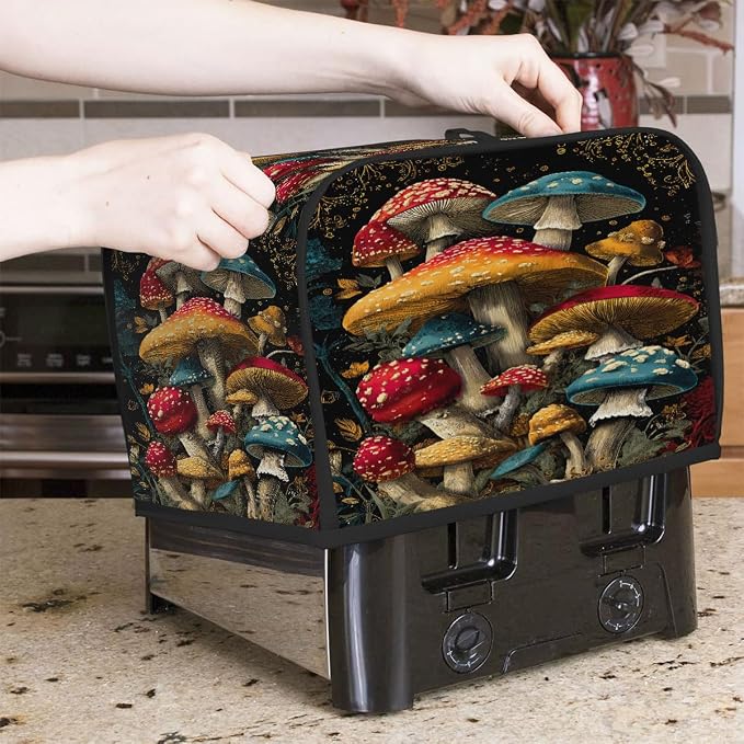 4 Slice Psychedelic Mushroom Color Toaster Cover Waterproof Dust Fingerprint Bread Machine Cover Washable Kitchen Appliance Protector For Home Kitchen Bakeware Table Decor Women Gifts