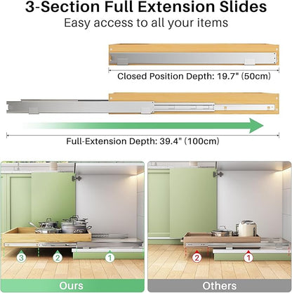 2Pack Pull Out Cabinet Organizer, Soft Close Wooden Slide Out Drawers for Pots, Full-extension Roll Out Shelves for Kitchen Cabinets, Pantry Organization, Bottom and Side Mount(21"W X 21"D x 3.4''H)