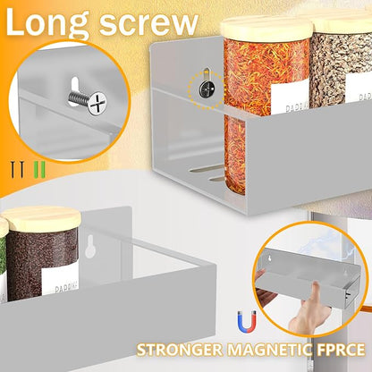 SMRCAD Magnetic Spice Rack Organizer for Fridge Seasoning Organizer for Kitchen storage with Screw Magnetic Shelf with Hook for Refrigerator and Oven (4pack1hook-Grey)
