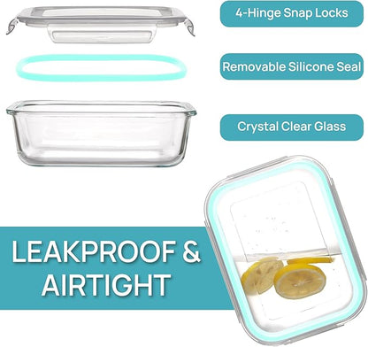 Vtopmart 5Pack 22oz Glass Storage Containers with Lids, Glass Meal Prep Food Container Sets with Snap Airtight Lid for Microwave, Oven, Freezer and Dishwasher, Multicolour