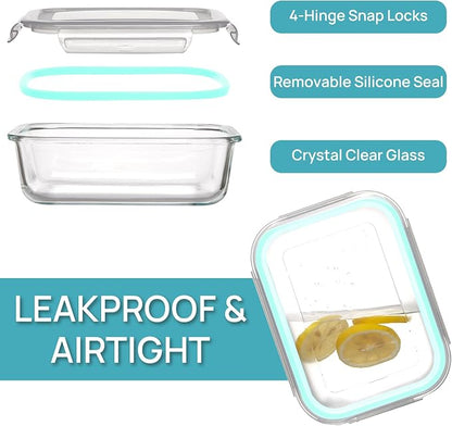 Vtopmart 5 Pack 35oz Glass Food Storage Containers with Lids, Meal Prep Containers, Airtight Reusable Lunch Container Set, Safe for Oven, Microwave, Freezer, and Dishwasher, Multicolour
