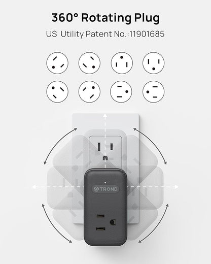 TROND 2 Pack Outlet Extender with USB, 3 Way Plug Adapter with 360 Rotating Plug, Outlet Splitter with 2 PD 20W USB C Charger, Small Charging Station for Home Dorm Room Travel Cruise Essentials