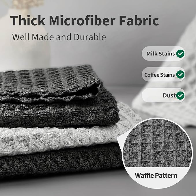 Barista Towel, Extra Thick Waffle Microfiber Coffee Cleaning Cloths, Espresso Machine Accessories for Coffee Bar, Steam Wand, Countertop, Grey, 3-Pack