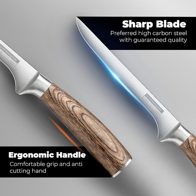 ZHANG XIAO QUAN Fillet Knife 6.5", German Stainless Steel Sharp Boning Knife, Ergonomic Pakkawood Handle for Meat and Poultry