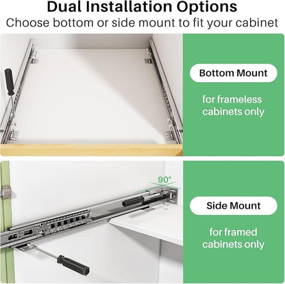 2Pack Pull Out Cabinet Organizer, Soft Close Wooden Slide Out Drawers for Pots, Full-extension Roll Out Shelves for Kitchen Cabinets, Pantry Organization, Bottom and Side Mount(15"W X 21"D x 3.4''H)