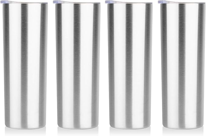HASLE OUTFITTERS 20 oz Skinny Tumblers Bulk Set, Stainless Steel Insulated Slim Tumblers with Lids, Reusable Double Wall Travel Coffee Mugs, Durable Powder Coated Travel Water Cups (4)