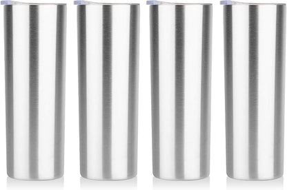 HASLE OUTFITTERS 20 oz Skinny Tumblers Bulk Set, Stainless Steel Insulated Slim Tumblers with Lids, Reusable Double Wall Travel Coffee Mugs, Durable Powder Coated Travel Water Cups (4)