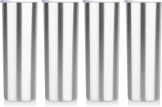 HASLE OUTFITTERS 20 oz Skinny Tumblers Bulk Set, Stainless Steel Insulated Slim Tumblers with Lids, Reusable Double Wall Travel Coffee Mugs, Durable Powder Coated Travel Water Cups (4)