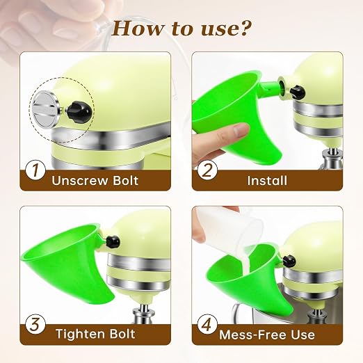 Green Mess-Free Funnel for Kitchen Aid Mixer, Kitchen Aid Attachment for 5 Qt Tilt-Head Models(KSM150), Flour Funnel for Easy Pour and Without Splashing, Easy Clean