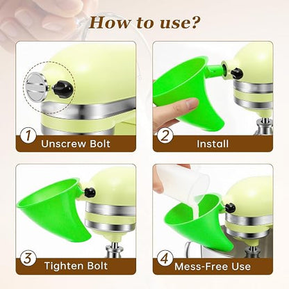 Green Mess-Free Funnel for Kitchen Aid Mixer, Kitchen Aid Attachment for 5 Qt Tilt-Head Models(KSM150), Flour Funnel for Easy Pour and Without Splashing, Easy Clean