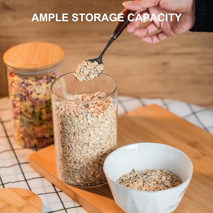 YUNCANG Glass Food Storage Jars 50oz [Set of 6],Clear Glass Food Storage Containers with Airtight Bamboo Lid Stackable Kitchen Canisters for Candy,Cookie,Rice,Sugar,Flour,Pasta