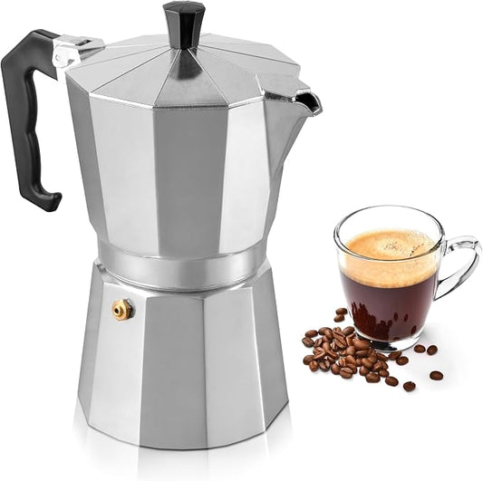 Mixpresso 6 Cup Moka Pot Cuban Coffee Maker, Moka Pot for Gas, Electric Stove Top, Classic Italian Coffee Maker, Stovetop Espresso Maker, Camping Pot Makes 6 Espresso Cup 10 Oz