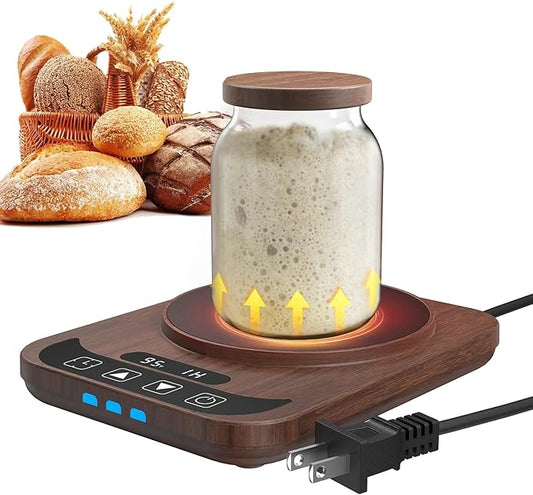 Sourdough Starter Warmer with Temperature Display,Sourdough Warming Mats 100℉ Electric Heating 12 Hours Timing Function Sourdough Heating Mat Bread for Baking Supplies Kitchen Bakers (Wood)