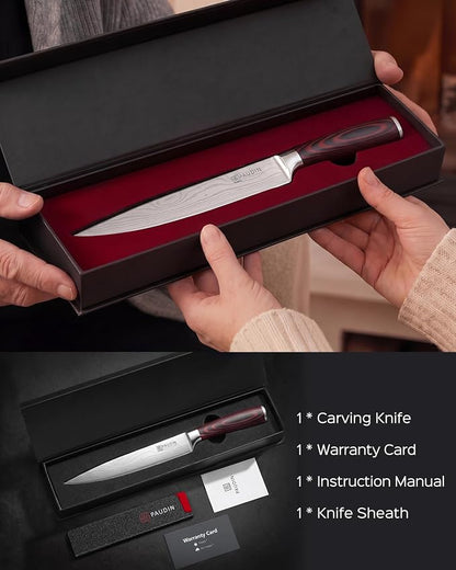 PAUDIN Carving Knife 8 inch, Ultra Sharp Brisket Slicing Knives, Premium Meat Cutting Knives German Stainless Steel, BBQ Knife with Ergonomic Handle, for Slicing Roast, Meats and Vegetables