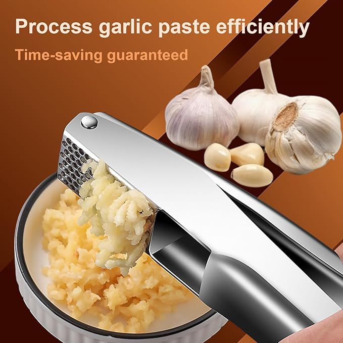 Garlic Press Stainless Steel, Garlic Crusher, Easy-Clean | 304 stainless steel, no peeling, ergonomic handles, dishwasher safe, 5 cm chamber