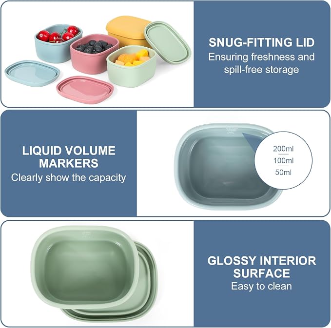 4 pcs 10 oz Silicone Snack Containers for Kids Small Food Containers with Lids, Fruit Container for Lunch, Stackable Lunch Container for Kids, Daycare, School and Travel