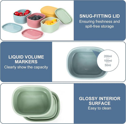 4 pcs 10 oz Silicone Snack Containers for Kids Small Food Containers with Lids, Fruit Container for Lunch, Stackable Lunch Container for Kids, Daycare, School and Travel