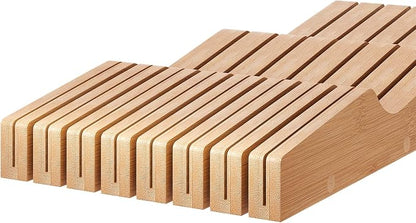 In-Drawer Knife Block Organizer - Bamboo Wood Drawer Knife Organizer-Protecting Knife Organizer Block (Not Included) (Natural, 15 Knives Dock)