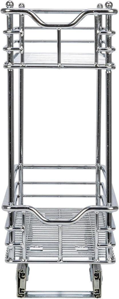 Household Essentials Glidez 2‑Tier Multipurpose Chrome‑Plated Steel Pull‑Out/Slide‑Out Under Cabinet Organizer, Chrome Finish