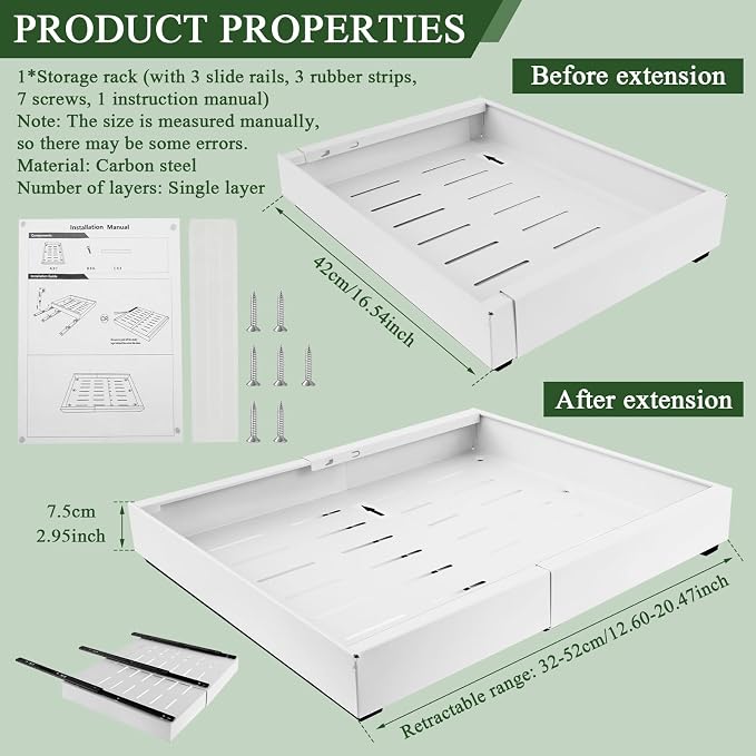 Expandable Cabinet Organizer - Quiet Sliding Pull Out Shelves 12.6"-20.5" for Kitchen (White)