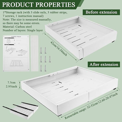 Expandable Cabinet Organizer - Quiet Sliding Pull Out Shelves 12.6"-20.5" for Kitchen (White)