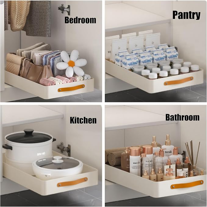 Pull Out Cabinet Organizer,Heavy Duty Slide Out Drawers for Cabinets with Adhesive Nano Film,Stainless Steel,19.6" D x 12.2 "W x 3.94 "H for Kitchen,Pantry and Bathroom,1Pack