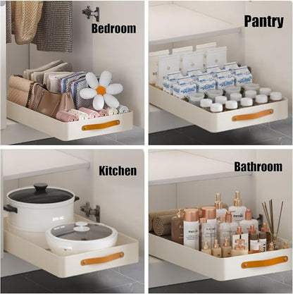 Pull Out Cabinet Organizer,Heavy Duty Slide Out Drawers for Cabinets with Adhesive Nano Film,Stainless Steel,19.6" D x 12.2 "W x 3.94 "H for Kitchen,Pantry and Bathroom,1Pack