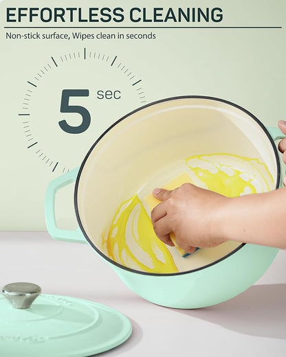Ciwete 6 QT Dutch Oven Pot with Lid, Enameled Cast Iron Dutch Oven for Bread Making, Braiser, Cooking, Dual Handles, Oven Safe up to 500° F or on Stovetop, Gifts for Family - Mint Green