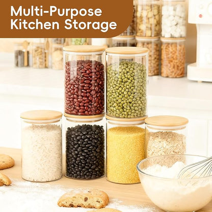 Glass Food Storage Containers with Lids,6-Pack Pantry Storage Canisters Set,32 Ounces Kitchen Jars for Flour,Sugar,Salt,Coffee Beans,Cereal,Spice,Creamer & Overnight Oats