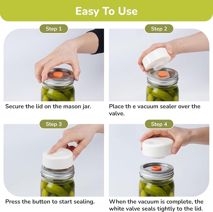 SealVax® Mason Jar Vacuum Sealer Kit – Auto-Stop Wide Mouth Vacuum Sealer + 6 Reusable AS Airtight Lids with Patented Valve, Compatible with Ball & Kerr Mason Canning Jars, Designed in USA
